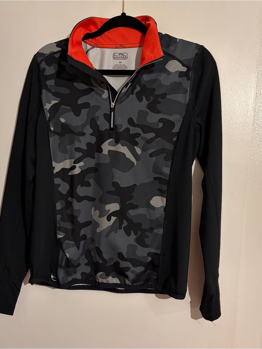 Ralph Lauren Black and Orange Camo Quarter-Zip Pullover